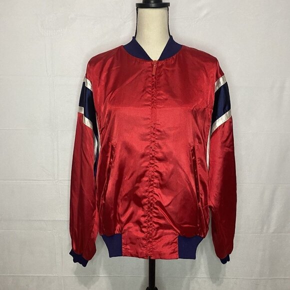 Liz Sport Claiborne Vintage Full Zip Windbreaker Size Large Red White Blue Nylon - Picture 1 of 6